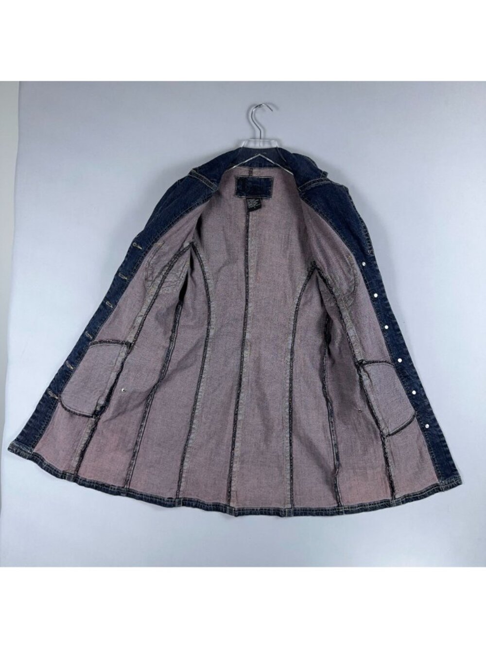 Jou Jou Premium Denim Dress Size Small Button Down Long Sleeve Notch Lapel - Picture 3 of 10